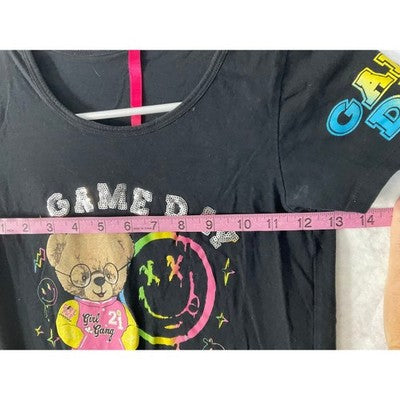 Game Day T-Shirt Girls 14/16 Black Sequin Fringe Bear Graphic Tee
