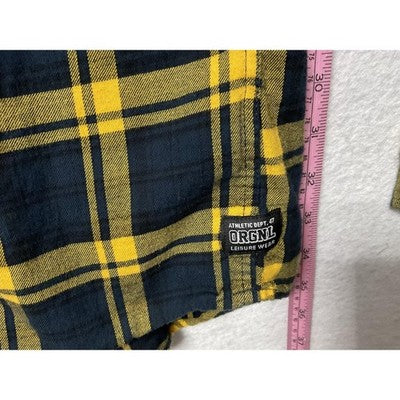H&M Shirt Boys 14-15 Years Blue Yellow Plaid Flannel Button Up Long Sleeve