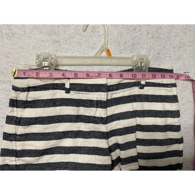 Ann Taylor Shorts Womens 0P Blue White Striped Chino Linen Blend Petite Nautical