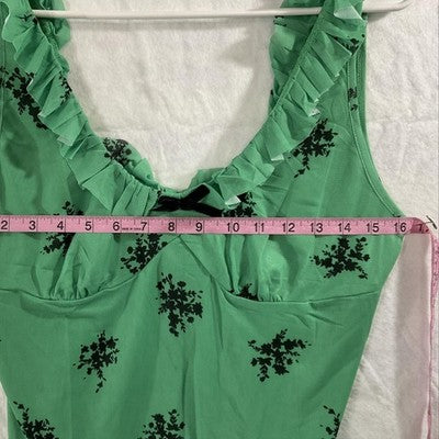 TANKANEO Cami Tank Top Womens Large Light Green Floral Ruffle Bow Lined Stretch