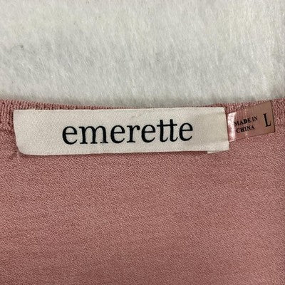Emerette Blouse Womens Large Pink Button Front Ruffle Peplum Top Short Sleeve