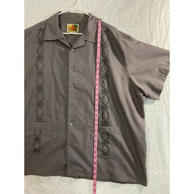 Haband Guayabera Shirt Mens 3X Gray Embroidered Short Sleeve Tropical Button Up