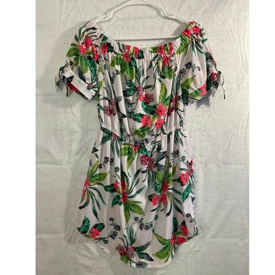 Hit of Blush Tropical Floral Mini Dress Women XL White Pink Off The Shoulder