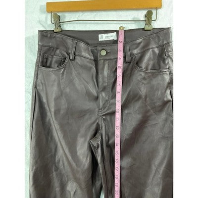 Time and Tru Faux Leather Pants Womens 12 Burgundy Straight Leg High Rise New