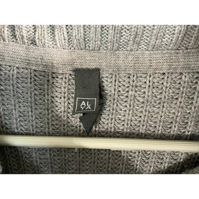 ALYA Cowl Neck Ruffle Poncho Sweater Womens S/M Gray Elbow Patch Pullover