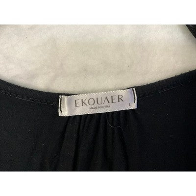 Ekouaer Maternity Top Women Large Black Ruched Side Pleated Scoop Neck Tunic
