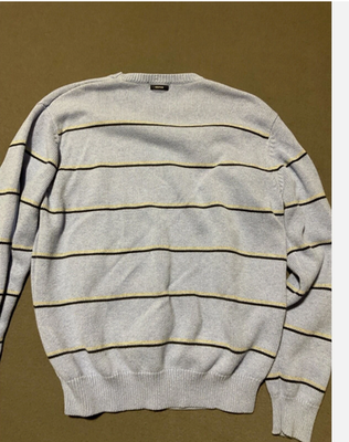 Nautica Sweater Mens Small Blue Striped Crew Neck Pullover Logo Knit Top