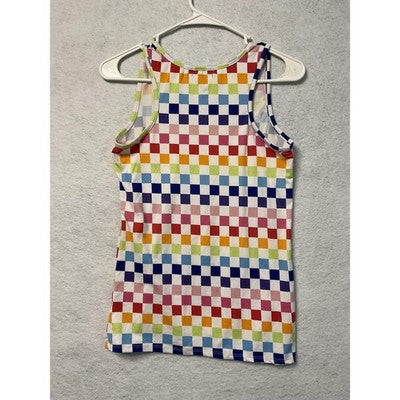 Poof New York Tank Top Womens Small Checkered Sleeveless Stretch Shirt