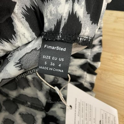 FimarSted Pants Womens Small Black Leopard Print Paperbag Wide Leg Soft Pull On