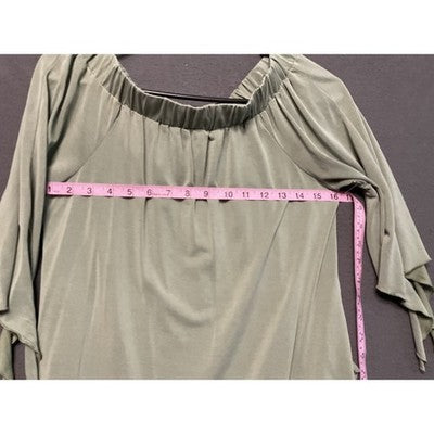 Alya Vintage Off Shoulder Tie Sleeve Top XS Olive Green Blouse Made in USA