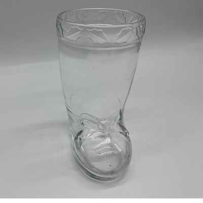 Glass Boot Mug Clear Holly Leaf Embossed Cowboy Christmas Decor