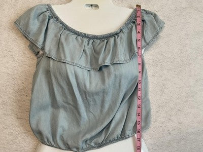Arizona Jean Co Blouse Juniors XS Blue Off Shoulder Ruffle Crop Top Lightweight