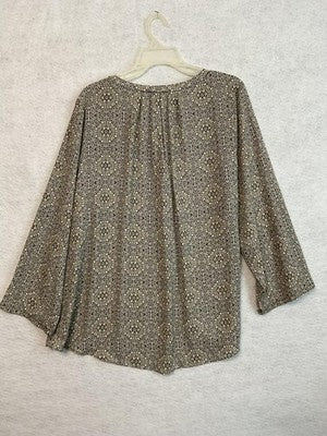Tahari size 1X Brown Abstract V neck Elegant Soft Relaxed Blouse Office Career
