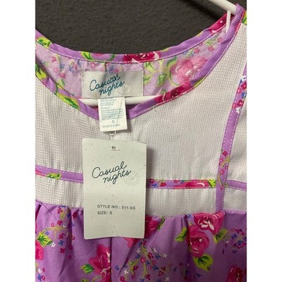 NWT Women's Casual Nights Purple Nightgown, S, Floral, Full Zip Closure