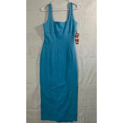 Haute Monde Bodycon Midi Dress Womens Small Blue Square Neck Slit NWT Summer