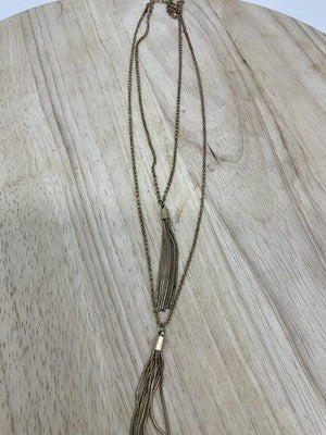 Gold Tone Layered Tassel Necklace Fringe Y Drop Long Lobster Womens Jewelry VTG