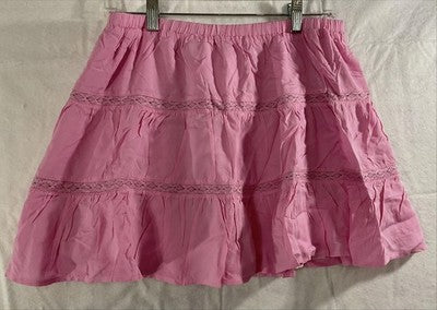Tsher Skirt Womens Large Pink Tiered Peasant Short Rayon Lace Ruffle Hem Boho