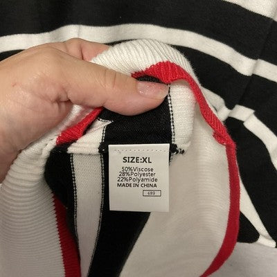 Dokotoo Sweater Womens XL Black White Striped Collared Knit Pullover Oversized