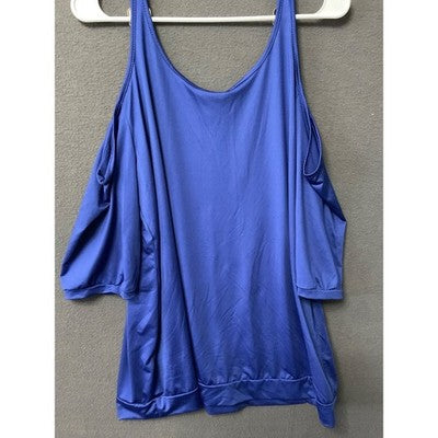 Royal Blue Cold Shoulder Top Size 1XL Stylish Gold Buckle Straps Casual