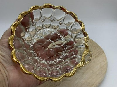 Dessert Bowls Set Of 4 Gold Rim Scalloped Circles Pattern Vintage Clear Glass