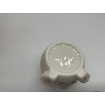 Ceramic Storage Jar Easter Bunny Small White Grey Pink Gold Bow Decor