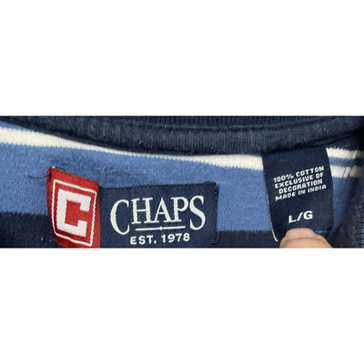 Chaps Polo Shirt Mens Large Navy Blue Striped Cotton Embroidered Crest Logo