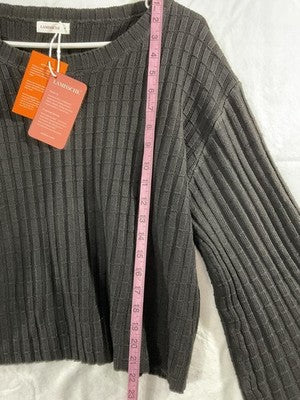 LAMISSCHE Sweater Womens Medium Gray Ribbed Bell Sleeve Relaxed Knit Pullover