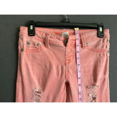 Wet Seal Skinny Jeans Peach Color Distressed Juniors Size 5 Cotton Stretch