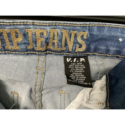 VIP Jeans Womens 3/4 Light Wash Distressed Ripped Cropped Denim Casual Pants