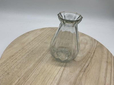 Clear Glass Vase Faceted Panel Sides Starburst Base Flared Rim Decor Centerpiece