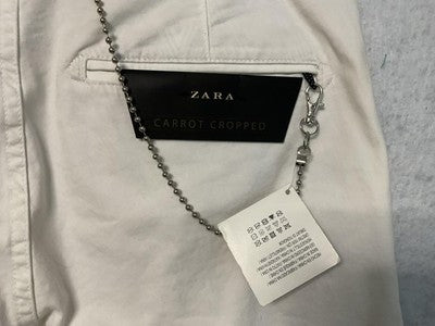 Zara Pants Mens 29 White Carrot Cropped Relaxed Fit Tapered Chino Casual