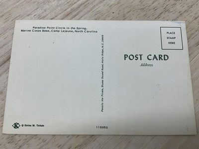 Vintage Camp Lejeune Paradise Point Circle Postcard Helen M. Tatum NC 5.5x3.5in