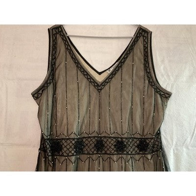 Papillon Los Angeles Flapper Dress Women 3X Black Beaded Art Deco Gatsby New