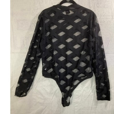 Windsor Bodysuit Women 1X Black Cut Out Mesh Sheer Long Sleeve BS5286X Top