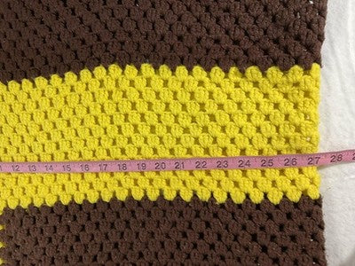 Handmade Knit Afghan Throw Blanket 60 In Brown Yellow Geometric Vintage Retro