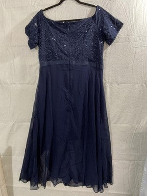 Berylove Dress Womens 2XL Navy Blue Sequin Lace Off Shoulder Maxi Gown New