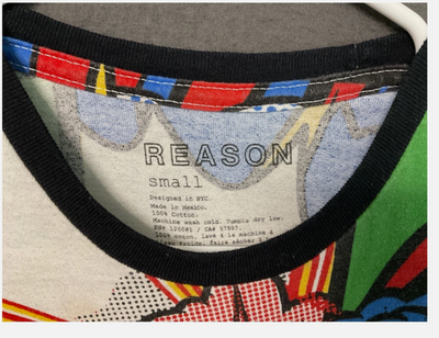 Reason Shirt Mens Small Multicolor Comic Book Pop Art Allover Graphic Tee