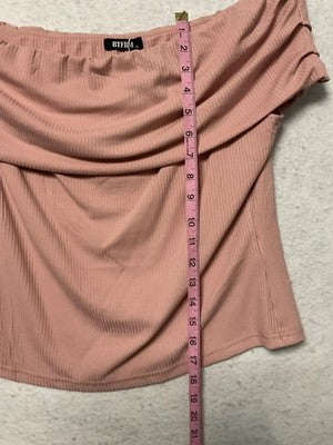 BTFBM Blouse Womens XL Pink Off Shoulder Ribbed Knit Cropped Stretch Top