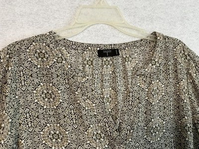 Tahari size 1X Brown Abstract V neck Elegant Soft Relaxed Blouse Office Career