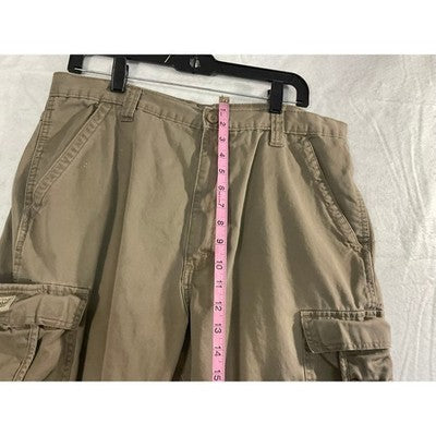 Wrangler Cargo Shorts Mens 36 Khaki Tan Cotton Twill Relaxed Fit Workwear