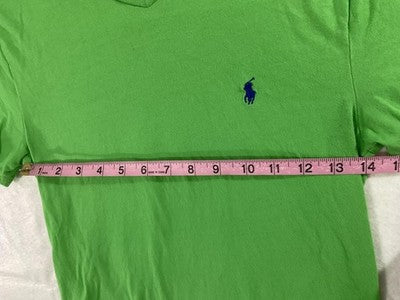 Polo Ralph Lauren Shirt Boys 8 Green V Neck Logo Short Sleeve Tee Tagless Jersey