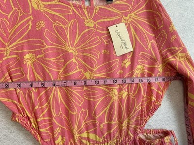 Universal Thread Dress Womens XL Pink Floral Cutout Waist Long Sleeve Linen