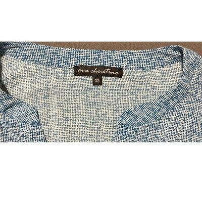 Ava Christine 2X Blue Print Blouse Rayon Lightweight Women’s Plus