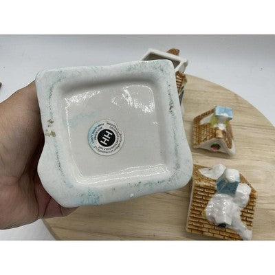 HH Christmas House Teapot Sugar Jar Ceramic Holiday Village Cottage SeT