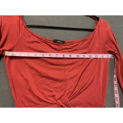 Ambiance Shirt Womens Medium Red Long Sleeve Twist Front Crop Top Stretch Rayon