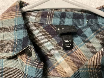 Art Class Shirt Girls XS 4/5 Blue Brown Plaid Flannel Button Front Long Sleeve