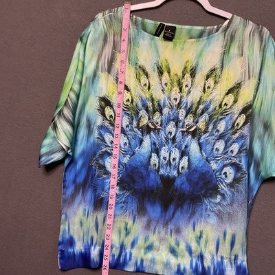 Graphic Peacock Top Bejewled / Rhinestones Art S Boho Festival New Directions