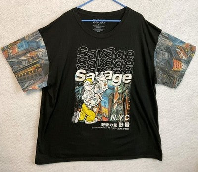 Popeye Shirt Mens 5XL Black Savage NYC Graphic Tee Big & Tall Cartoon Streetwear
