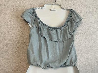 Arizona Jean Co Blouse Juniors XS Blue Off Shoulder Ruffle Crop Top Lightweight