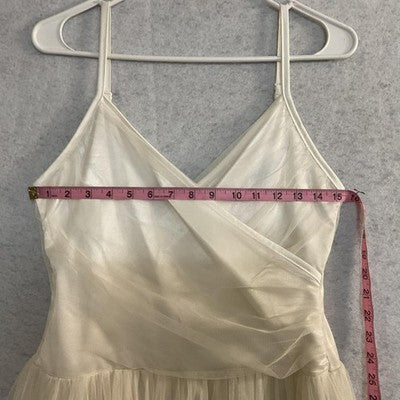 Tulle Dress Womens Large White Wrap V Neck Spaghetti Strap Fit Flare Midi